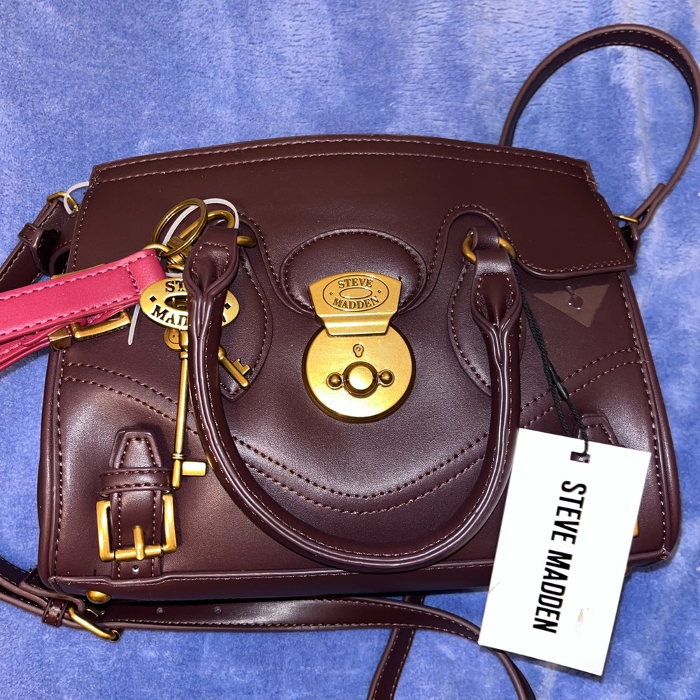 Steve Madden Dark Brown Satchel with Gold Details